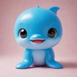 A delightful kawaii-style dolphin with oversized sparkling eyes and rounded body. Its skin is a soothing shade of blue, and it wears a joyful expression on its face.