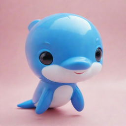 A delightful kawaii-style dolphin with oversized sparkling eyes and rounded body. Its skin is a soothing shade of blue, and it wears a joyful expression on its face.