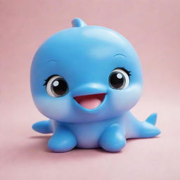 A delightful kawaii-style dolphin with oversized sparkling eyes and rounded body. Its skin is a soothing shade of blue, and it wears a joyful expression on its face.