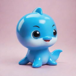 A charming kawaii-style dolphin with large expressive eyes and a sleek, rounded body. It radiates with a cheerful aura, glowing in lustrous shades of blue.