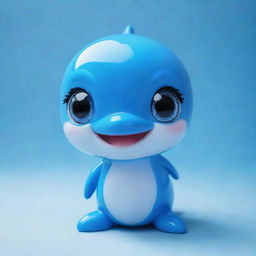 A charming kawaii-style dolphin with large expressive eyes and a sleek, rounded body. It radiates with a cheerful aura, glowing in lustrous shades of blue.