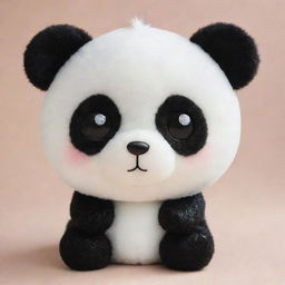 A lovable kawaii-style panda with large, sparkly eyes and a soft, round body. Its fur is a fluffy mixture of white and black, with a warm, friendly expression on its face.