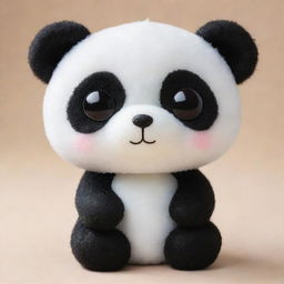 A lovable kawaii-style panda with large, sparkly eyes and a soft, round body. Its fur is a fluffy mixture of white and black, with a warm, friendly expression on its face.