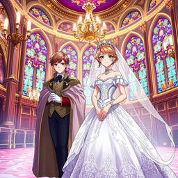 An anime-style historical wedding scene featuring a princess theme