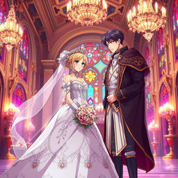 An anime-style historical wedding scene featuring a princess theme