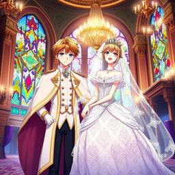 An anime-style historical wedding scene featuring a princess theme