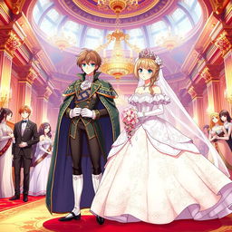 An anime-style historical wedding scene featuring a princess and a duke