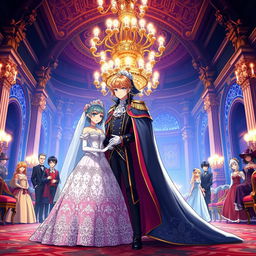 An anime-style historical wedding scene featuring a princess and a duke