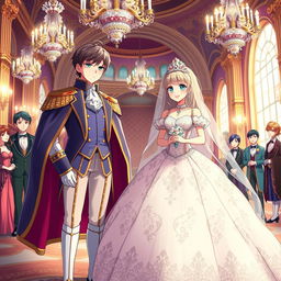 An anime-style historical wedding scene featuring a princess and a duke