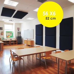 A classroom featuring acoustic panels measuring 56x56 cm on the walls, designed for sound absorption