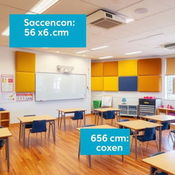 A classroom featuring acoustic panels measuring 56x56 cm on the walls, designed for sound absorption