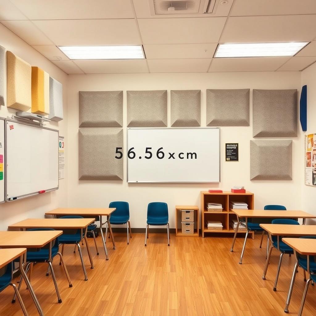 A classroom featuring acoustic panels measuring 56x56 cm on the walls, designed for sound absorption