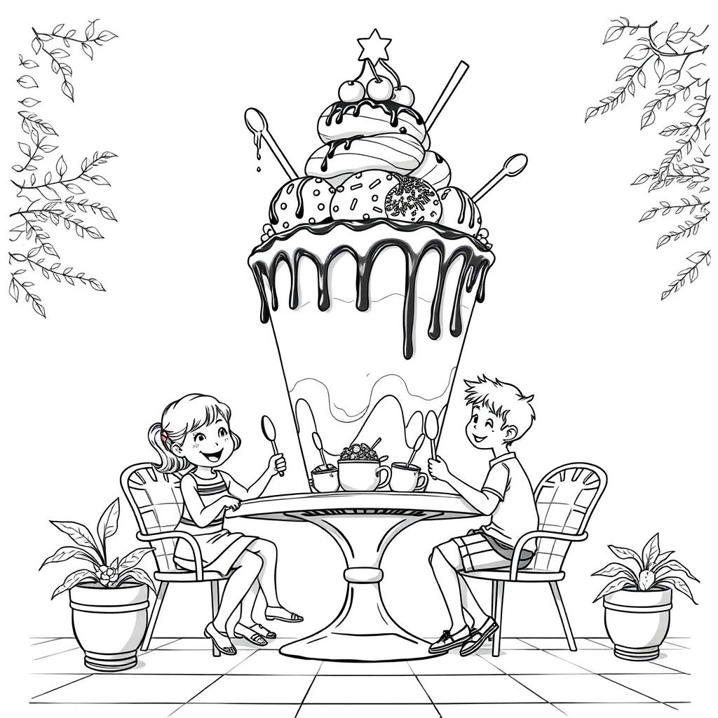 A surreal, fictional coloring page with clearly defined lines on a white background