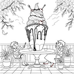 A surreal, fictional coloring page with clearly defined lines on a white background