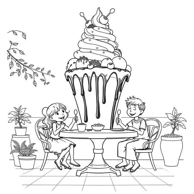 A surreal, fictional coloring page with clearly defined lines on a white background