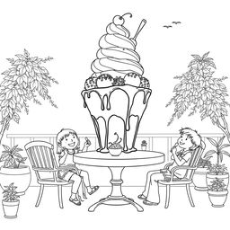 A surreal, fictional coloring page with clearly defined lines on a white background