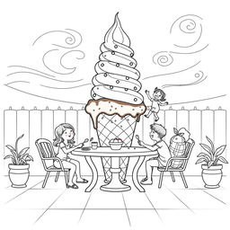 A surreal, fictional coloring page with clearly defined lines on a white background