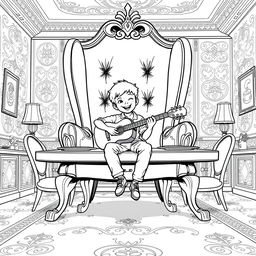 A surreal, fictional coloring page with clearly defined lines on a white background