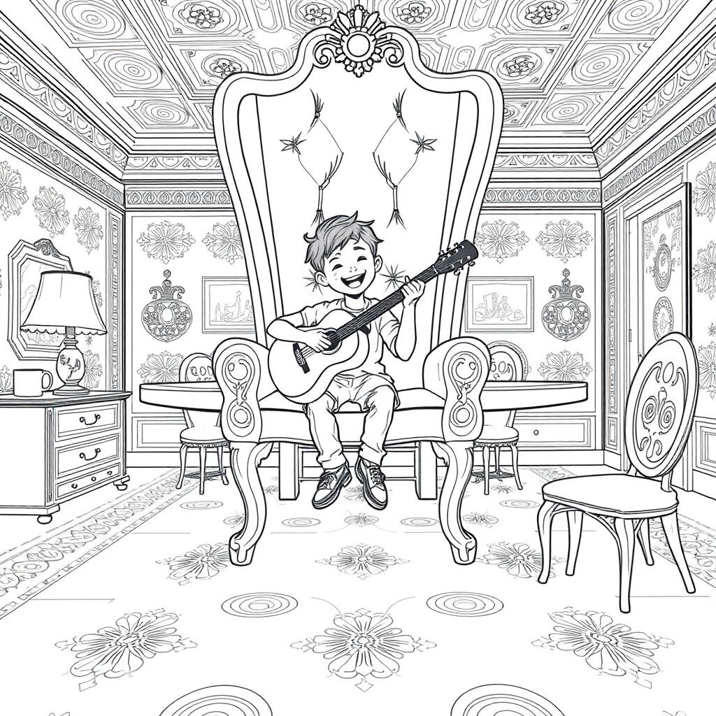 A surreal, fictional coloring page with clearly defined lines on a white background