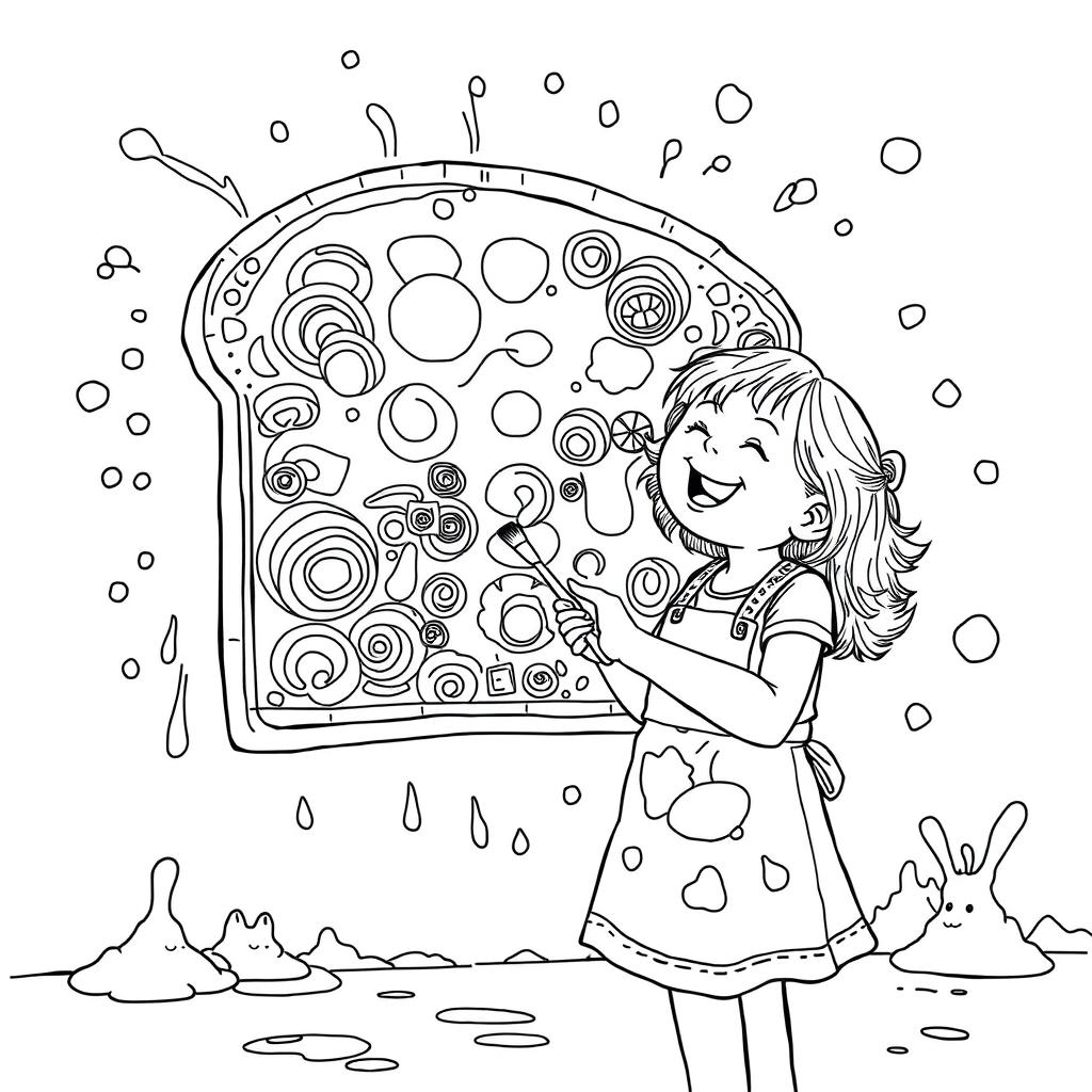 A surreal, fictional coloring page with clearly defined lines on a white background