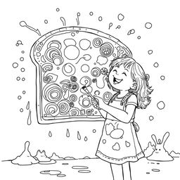 A surreal, fictional coloring page with clearly defined lines on a white background