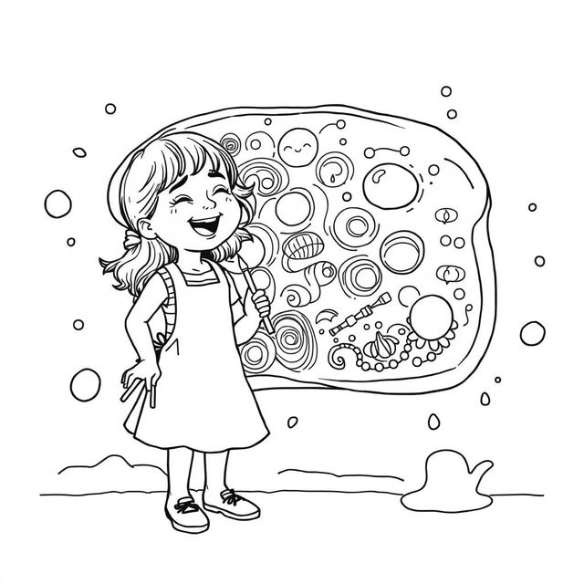 A surreal, fictional coloring page with clearly defined lines on a white background