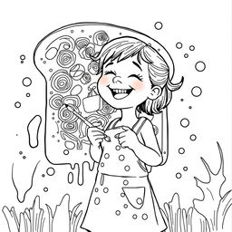 A surreal, fictional coloring page with clearly defined lines on a white background