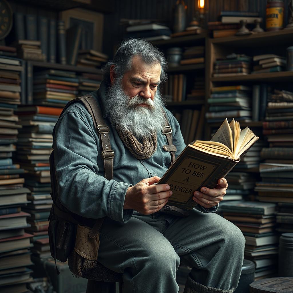 A human male in his mid-50s, with a rounded and hefty build, sporting a full gray beard