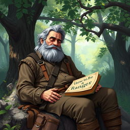 A human male in his mid-50s with a stout build and a gray beard, depicted in a dungeons and dragons art style