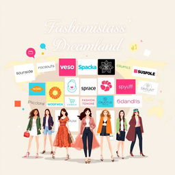 An informative digital illustration depicting some of the best online clothing stores, presented as a colorful collage of their logos and stylish outfits from each store