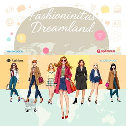 An informative digital illustration depicting some of the best online clothing stores, presented as a colorful collage of their logos and stylish outfits from each store