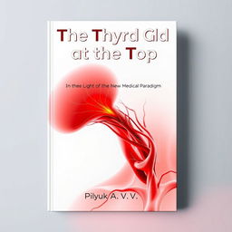 On the cover, the title "The Thyroid Gland at the Top" is prominently displayed, with a subtitle "In the Light of the New Medical Paradigm" below an artistic, anatomically accurate depiction of a thyroid gland in vibrant red, with its surrounding blood vessels clearly visible, emphasizing the complexity and significance of the gland