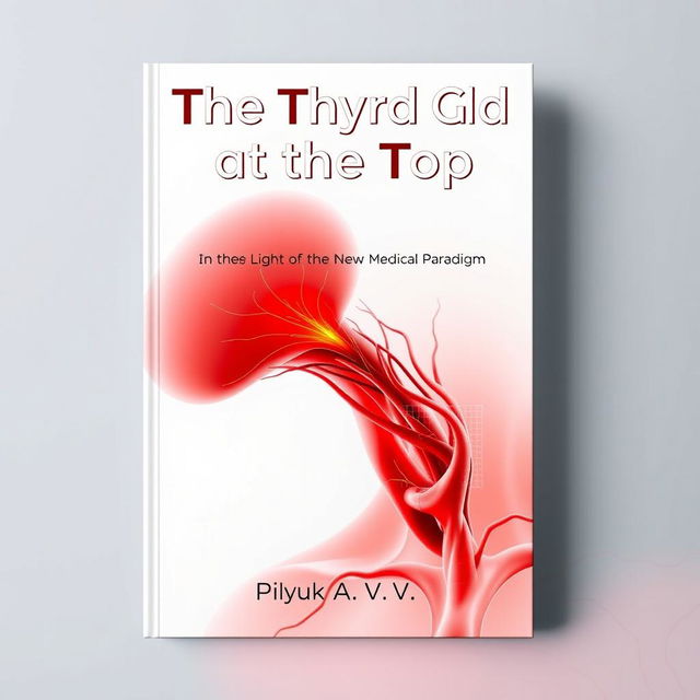 On the cover, the title "The Thyroid Gland at the Top" is prominently displayed, with a subtitle "In the Light of the New Medical Paradigm" below an artistic, anatomically accurate depiction of a thyroid gland in vibrant red, with its surrounding blood vessels clearly visible, emphasizing the complexity and significance of the gland