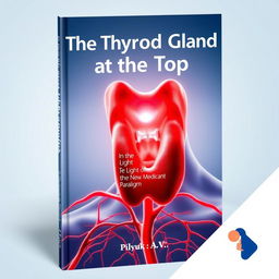 On the cover, the title "The Thyroid Gland at the Top" is prominently displayed, with a subtitle "In the Light of the New Medical Paradigm" below an artistic, anatomically accurate depiction of a thyroid gland in vibrant red, with its surrounding blood vessels clearly visible, emphasizing the complexity and significance of the gland