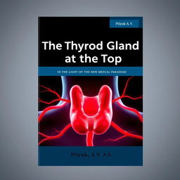 On the cover, the title "The Thyroid Gland at the Top" is prominently displayed, with a subtitle "In the Light of the New Medical Paradigm" below an artistic, anatomically accurate depiction of a thyroid gland in vibrant red, with its surrounding blood vessels clearly visible, emphasizing the complexity and significance of the gland