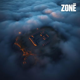 An aerial view of Rebirth Island from Warzone, featuring the island's distinctive prison complex, surrounding landscape, and dense fog