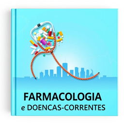 A captivating book cover design titled "Farmacologia e Doenças Correntes"