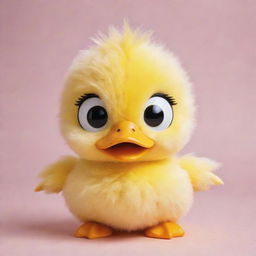 An adorable kawaii-style duck with large, shiny eyes and a rounded, fluffy body. Its feathers display a vibrant yellow, and it has a cheerful and lively expression on its face.