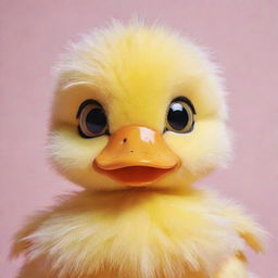 An adorable kawaii-style duck with large, shiny eyes and a rounded, fluffy body. Its feathers display a vibrant yellow, and it has a cheerful and lively expression on its face.