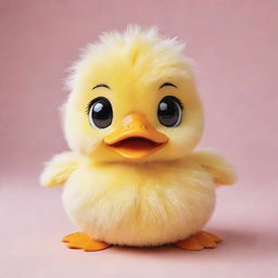 An adorable kawaii-style duck with large, shiny eyes and a rounded, fluffy body. Its feathers display a vibrant yellow, and it has a cheerful and lively expression on its face.