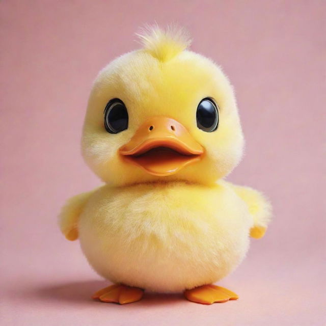 An adorable kawaii-style duck with large, shiny eyes and a rounded, fluffy body. Its feathers display a vibrant yellow, and it has a cheerful and lively expression on its face.