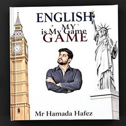 A book cover for "English is My Game", featuring the Statue of Liberty on the right side and Big Ben on the left, representing the cultural links between English-speaking countries