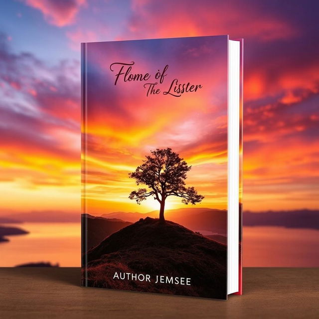 A captivating book cover featuring a majestic landscape at sunset