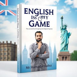 A dynamic book cover for "English is my Game" featuring iconic landmarks to represent English-speaking cultures