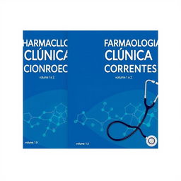 A clinical pharmacology book cover with a technical and academic design, titled 'FARMACOLOGIA CLÍNICA E DOENÇAS CORRENTES, volume 1 e 2, primeira edição'