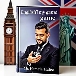 A book cover for "English is my game" with the Statue of Liberty on the right side and Big Ben on the left