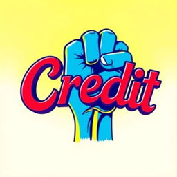 A dynamic and creative design featuring the word "Credit" artistically arranged around a powerful, raised fist