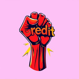 A dynamic and creative design featuring the word "Credit" artistically arranged around a powerful, raised fist