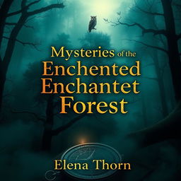 Design a captivating book cover featuring a mysterious forest landscape, shrouded in mist and saturated with deep greens and blues