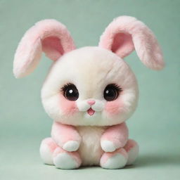 A sweet kawaii-style bunny with large, shimmering eyes and a soft, round body. It has luscious, fluffy fur and a cute, cheerful expression on its face.